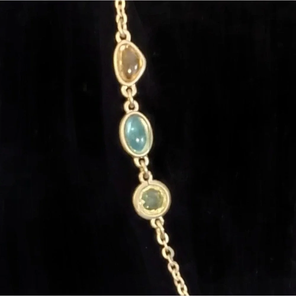 Station‎ Necklace Gold Tone Blue Green Yellow Gemstone Chain Necklace SKUJ050